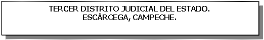 Cuadro de texto: TERCER DISTRITO JUDICIAL DEL ESTADO.  ESCÁRCEGA, CAMPECHE.    